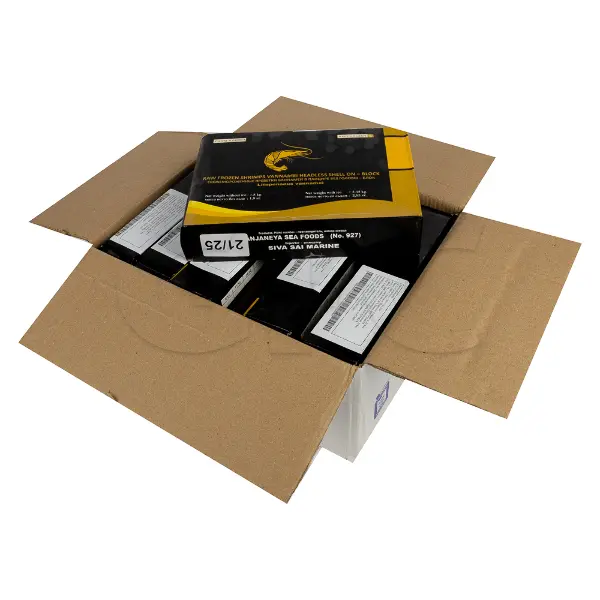 Креветка ваннамей с/м в панцире б/г 21/25 блок Н(130) M/s ANJANEYA SEA FOODS 1,8кг, 10,8кг/кор,Индия