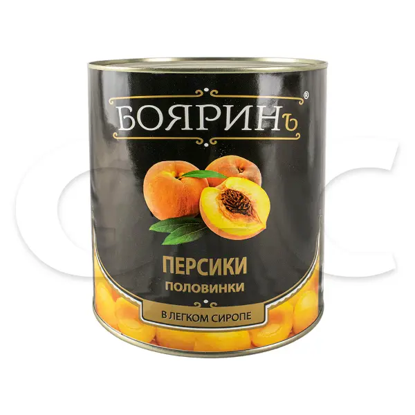 Персики консервированные половинки в легком сиропе Бояринъ 3100мл/3000гр/1800гр ж/б, 6шт/кор