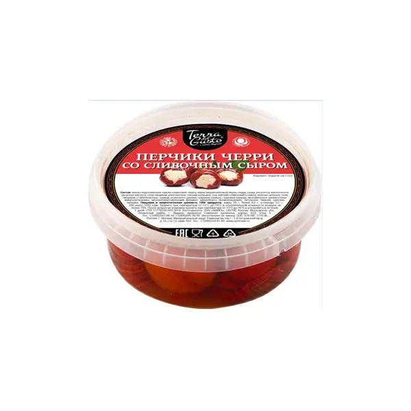 Перец Черри фаршированный сливочным сыром Terra del Gusto 250гр, 8шт/кор