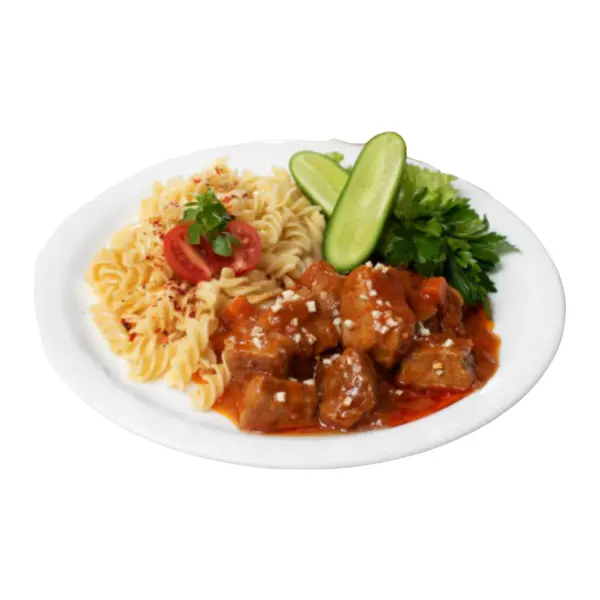 Гуляш из говядины с макаронами отварными AMK Foods 300гр, 20шт/кор