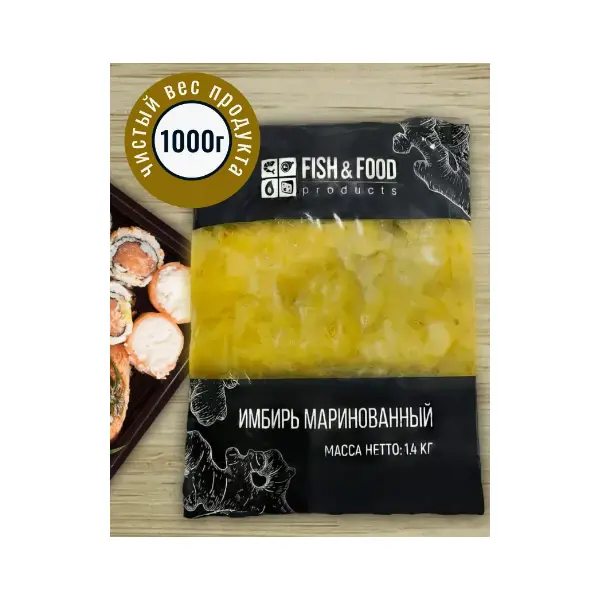 Имбирь маринованный белый Fish&Food 1,4кг, вес сухого вещ-ва 1кг, 10шт/кор