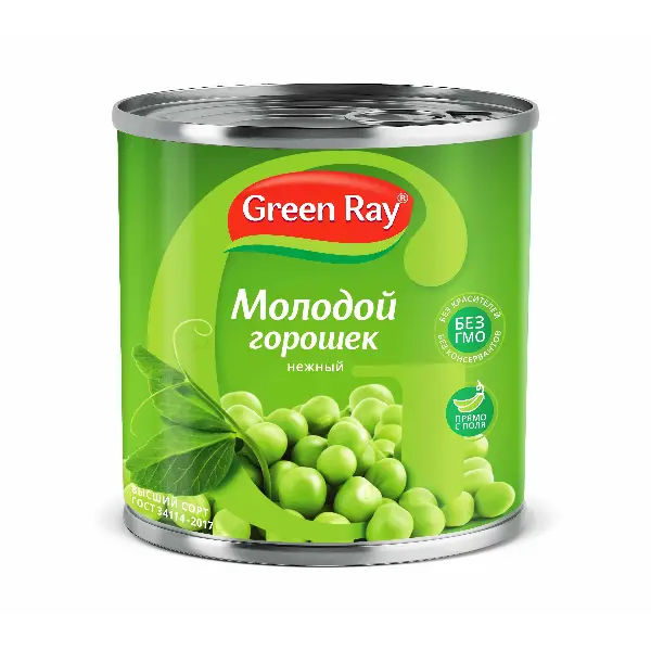 Горошек зеленый консервированный Green Ray 425мл/400гр, 12шт/кор