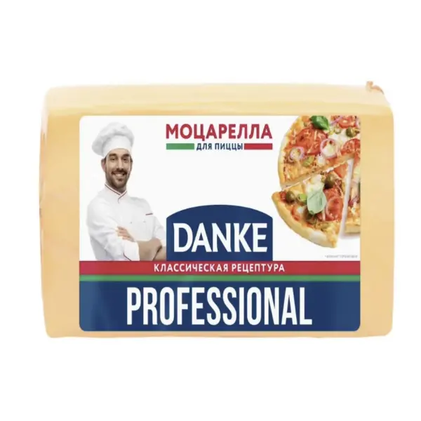Сыр Моцарелла 40% для пиццы DANKE PROFESSIONAL ~1,6кг, ~9,6кг/кор
