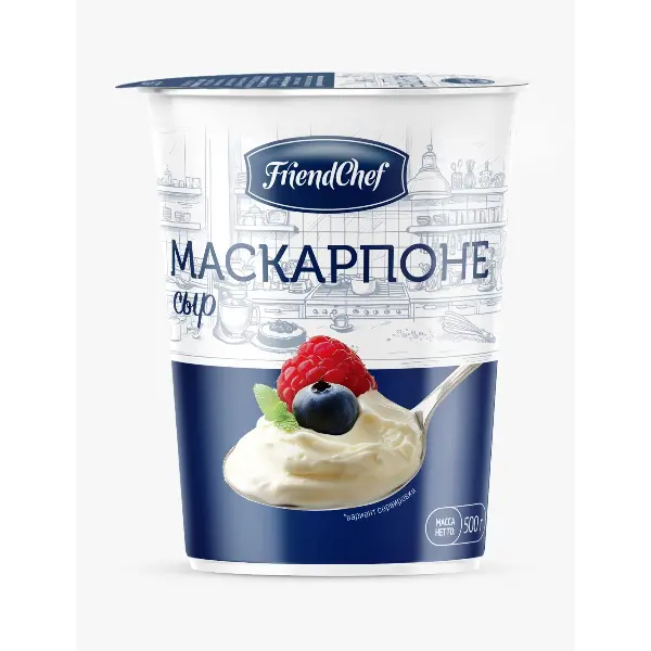 Сыр мягкий Маскарпоне 82% Friend Chef 500гр, 6шт/кор