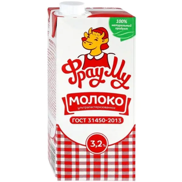 Молоко ультрапастеризованное 3,2% Фрау Му 950мл TBA с крышкой, 12шт/кор