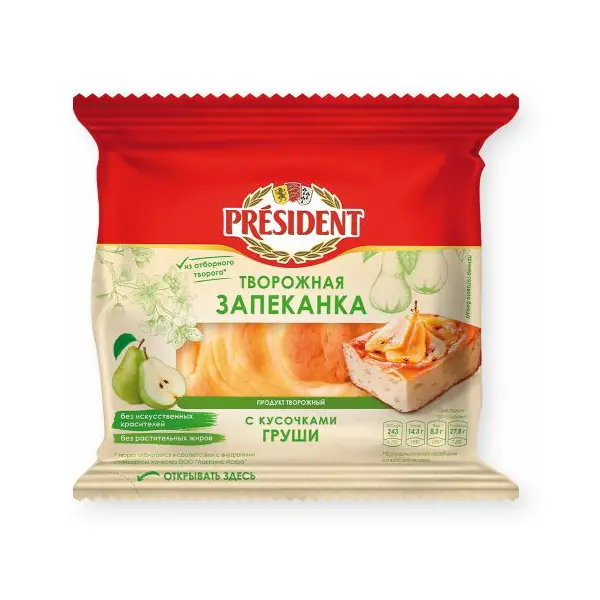 Запеканка творожная с кусочками груши Президент 150г 5,5%