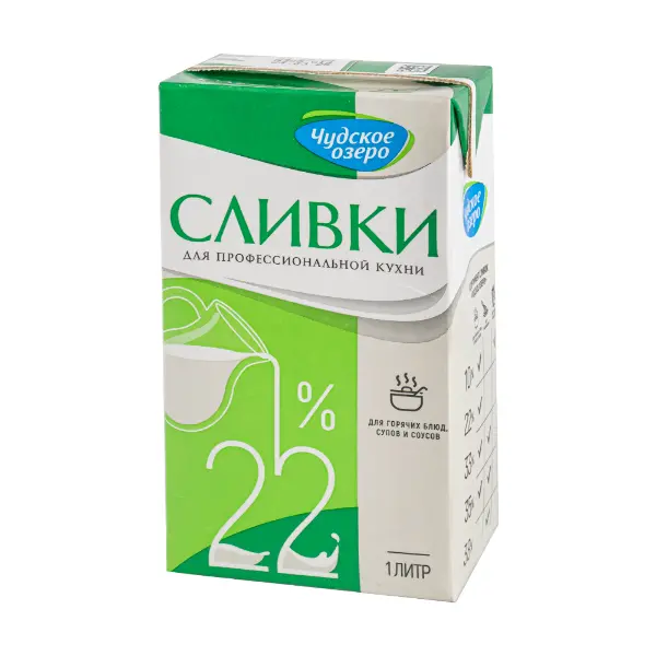 Сливки ультрапастеризованные питьевые 22% Чудское озеро 1л, 12шт/кор