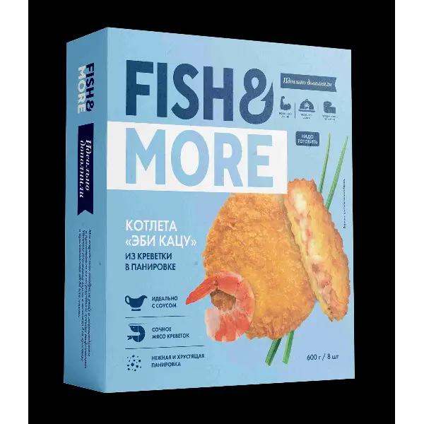 Котлеты из мяса креветок в панировке Fish&More 600гр, 6кг/кор