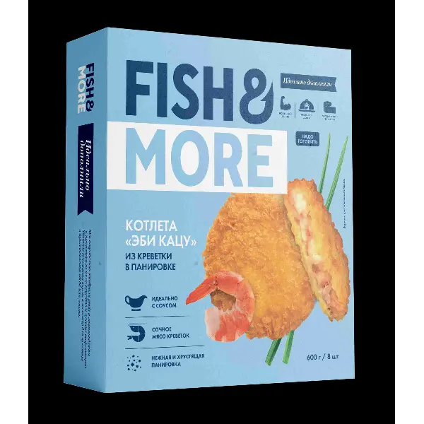Котлеты из мяса креветок в панировке Fish&More 600гр, 6кг/кор