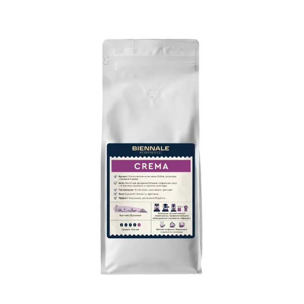 Кофе зерновой Crema 70% арабика 30% робуста BIENNALE 1кг, 6шт/кор