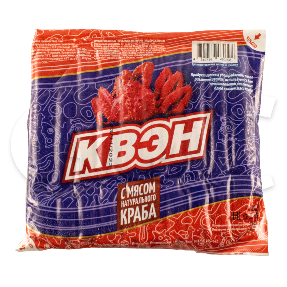 Крабовые палочки с мясом краба КВЭН 500гр, 24шт/кор