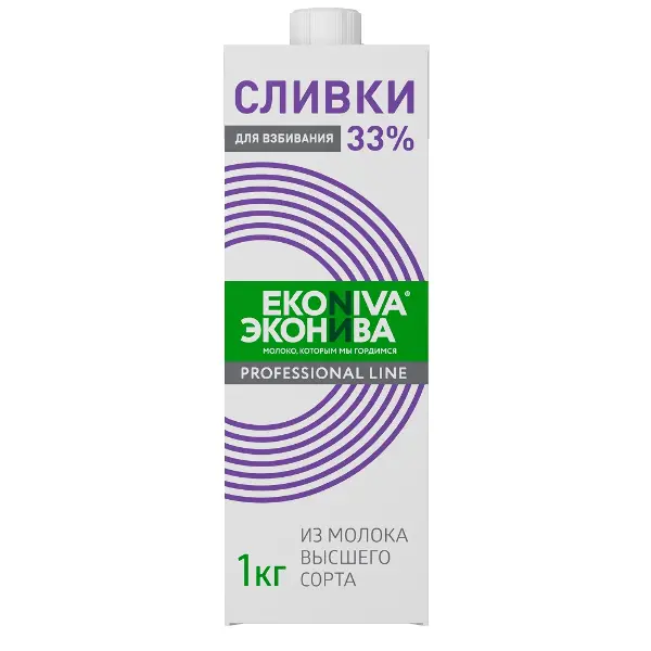 Сливки ультрапастеризованные для взбивания 33% ЭкоНива 1кг, 12шт/кор