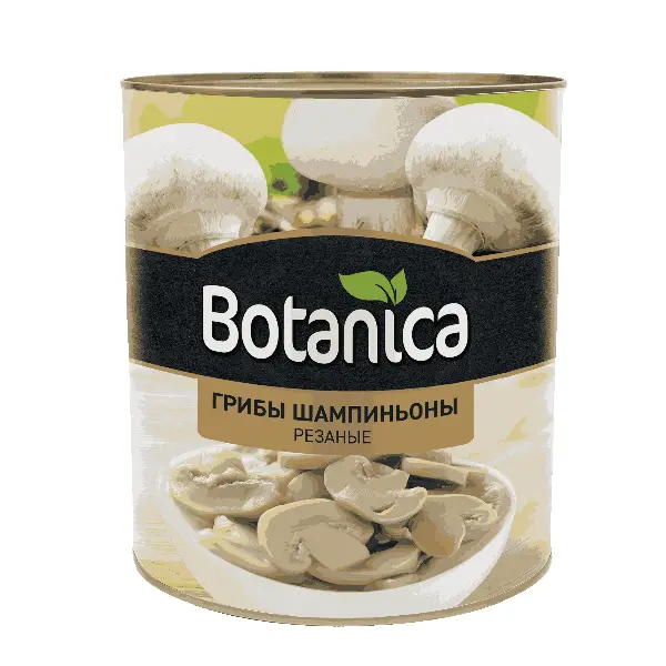 Грибы шампиньоны резаные Botanica 3100мл/2840гр/1800гр, 6шт/кор, Китай