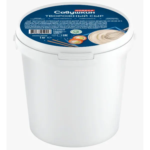 Сыр творожный сливочный 65% Савушкин 1кг, 6шт/кор