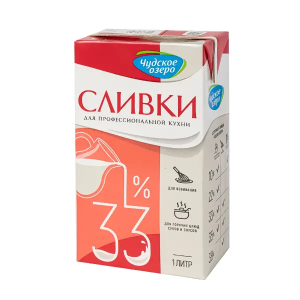 Сливки ультрапастеризованные для взбивания 33% Чудское озеро 1л, 12шт/кор