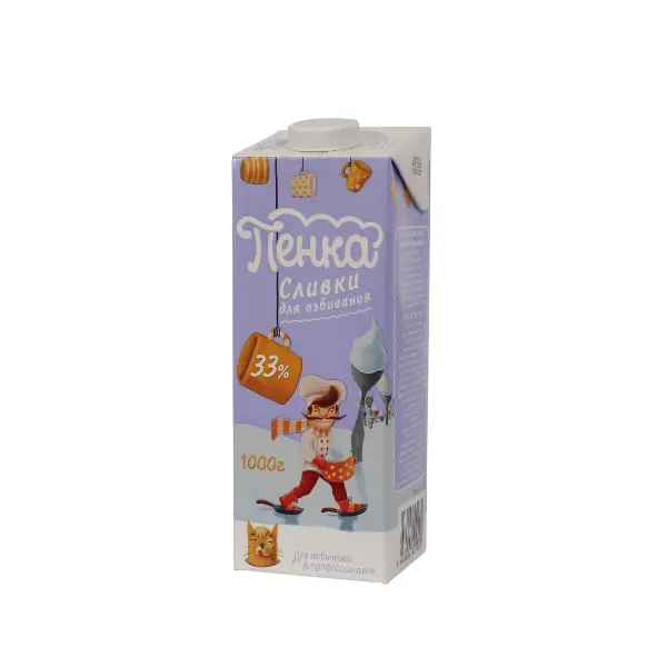 Сливки ультрапастеризованные для взбивания 33% Пенка 1кг, 12шт/кор