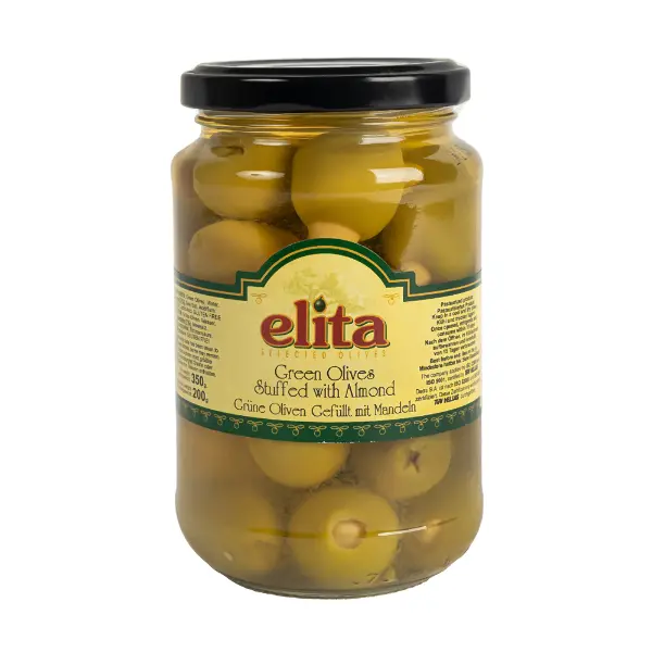 Оливки фаршированные миндалем ELITA 370мл/370гр/200гр ст/б, 6шт/кор, Греция