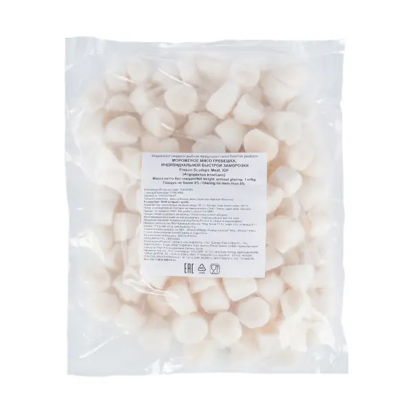 Гребешок морской филе с/м 40/60 глазурь 8% Dalian Lucky Seafood 1кг, 5кг/кор Рафт