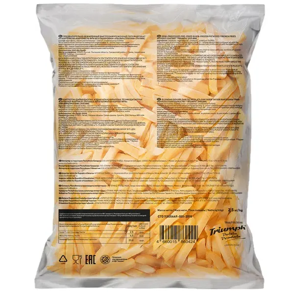 Картофель фри без панировки 9*9мм Триумф We Fry 2,5кг, 5шт/кор