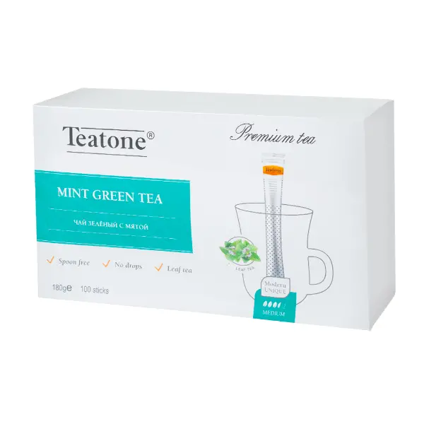 Чай зеленый с мятой Teatone 1,8гр, 100 стиков/шт, 5шт/кор