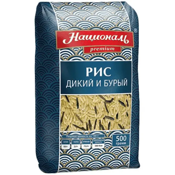 Рис смесь дикого и бурого Националь PREMIUM, 500гр, 6шт/кор