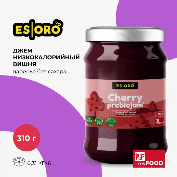 Джем из вишни низкокалорийный Esoro Resfood 310гр, 6шт/кор