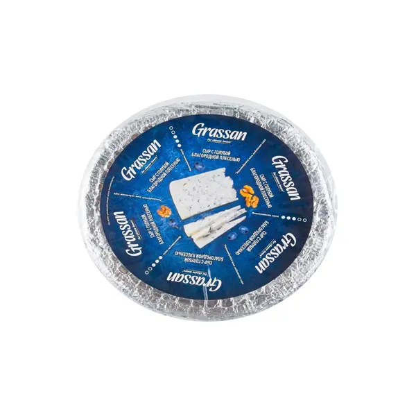 Сыр с голубой плесенью Grassan 50% ~2,5кг, ~5кг/кор