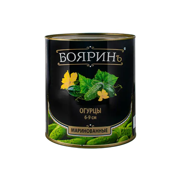 Огурцы марин. целые 6-9см Бояринъ 3100мл/3100кг/1550кг ж/б, 6шт/кор, Индия