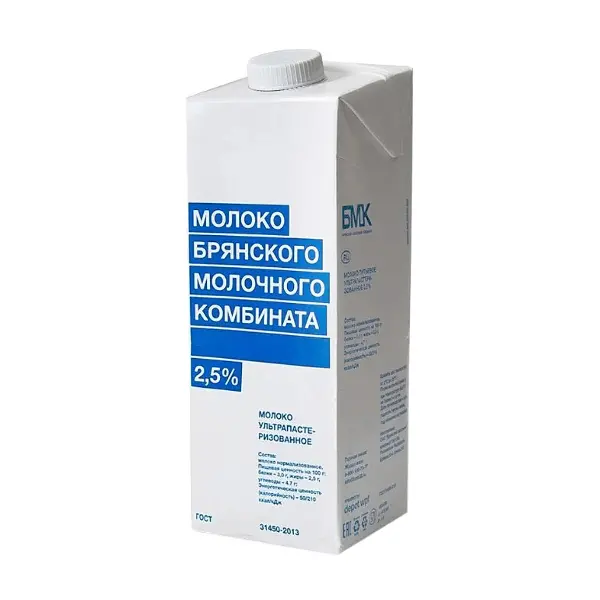 Молоко ультрапастеризованное 2,5% БМК 975мл ТВА edge, 6шт/кор