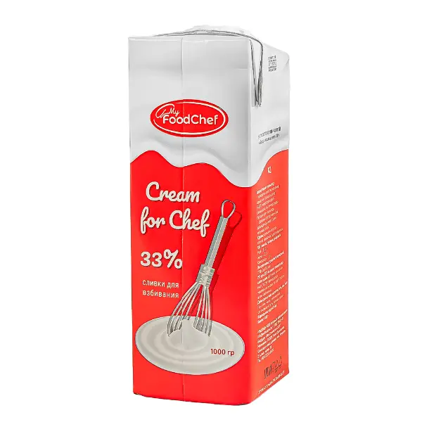 Сливки ультрапастеризованные для взбивания 33% Cream for Chef 1л, 12шт/кор