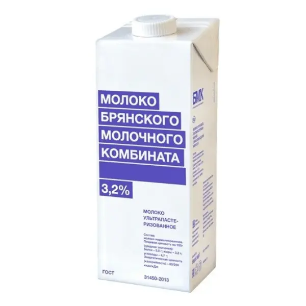 Молоко ультрапастеризованное 3,2% БМК 1л ТВА edge, 6шт/кор