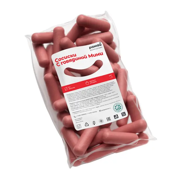 Сосиски с говядиной мини халяль Рамай 1кг, 5шт/кор