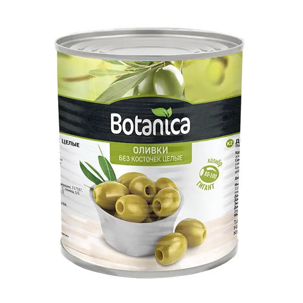 Оливки целые б/к Botanica 850мл/825гр/360гр, 12шт/кор, Турция