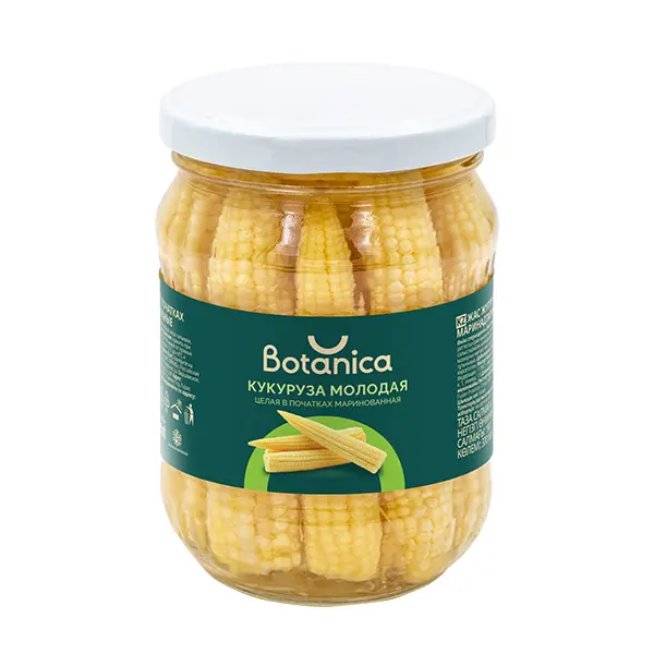 Кукуруза маринованная в початках Botanica 370мл/340гр/190гр ст/б, 12шт/кор, Китай