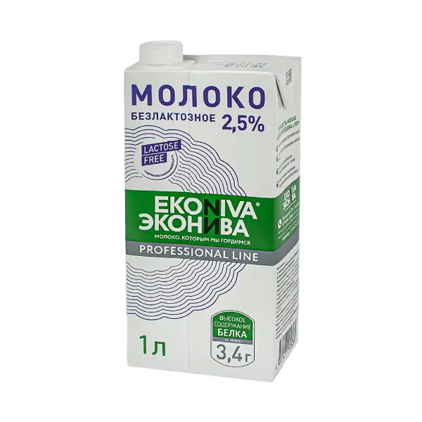 Молоко ультрапастеризованное безлактозное 2,5% ЭкоНива 1л, 12шт/кор