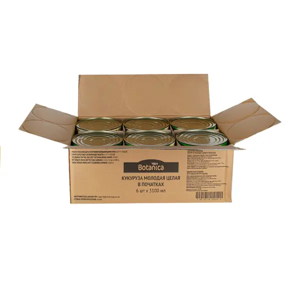 Кукуруза консервированная в початках Botanica 3100мл/2840гр/1500гр ж/б, 6шт/кор, Китай