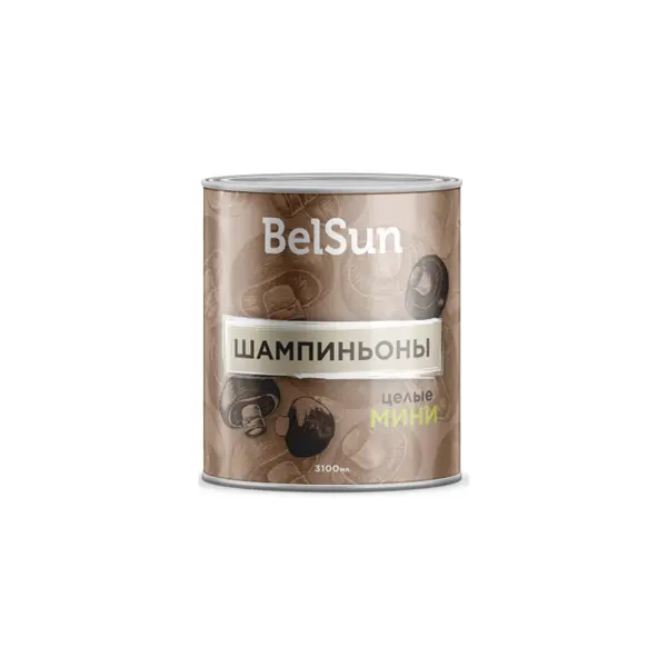 Грибы шампиньоны целые мини BelSun 3100мл/2840гр/1850гр ж/б, 6шт/кор