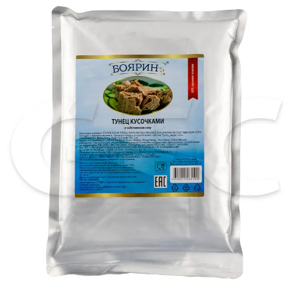 Тунец консервированный кусочки в с/с Бояринъ 1кг пакет, 12шт/кор, Китай