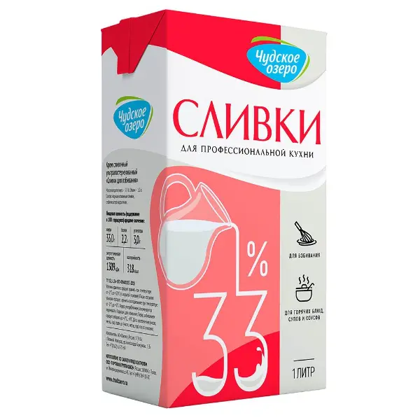 Сливки для взбивания Чудское озеро 33% 1000 мл*12