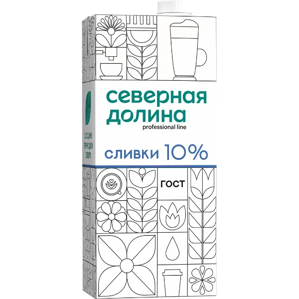 Сливки ультрапастеризованные 10% Северная Долина 1л, 12шт/кор