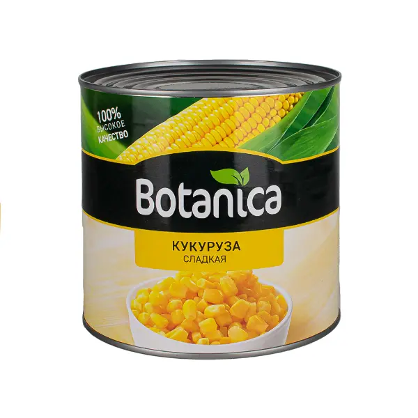 Кукуруза консервированная сахарная в зернах Botanica 2650мл/2230гр/1850гр ж/б, 6шт/кор, Таиланд