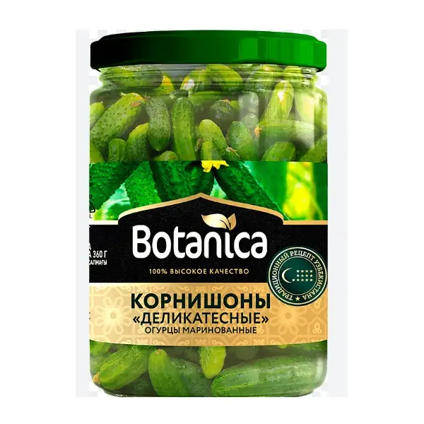 Огурцы корнишоны 3-6см Деликатесные Botanica 720мл/710гр/355гр, 8шт/кор