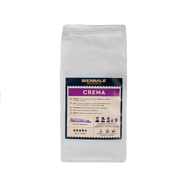 Кофе зерновой Crema 70% арабика 30% робуста BIENNALE 1кг, 6шт/кор