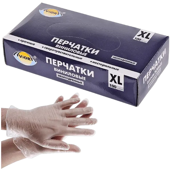 Перчатки одноразовые виниловые, размер XL, Китай, 100 шт*10
