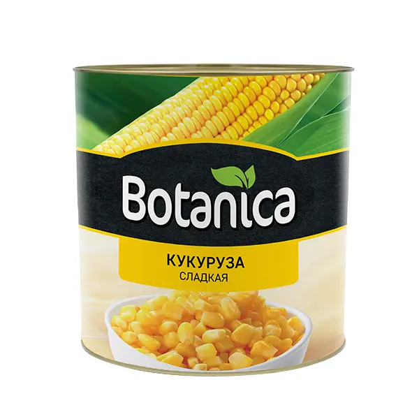 Кукуруза консервированная сахарная в зернах Botanica 2650мл/2230гр/1850гр ж/б, 6шт/кор, Таиланд