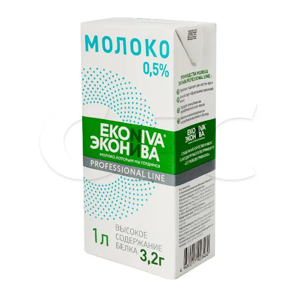 Молоко ультрапастеризованное 0,5% ЭкоНива 1л, 12шт/кор