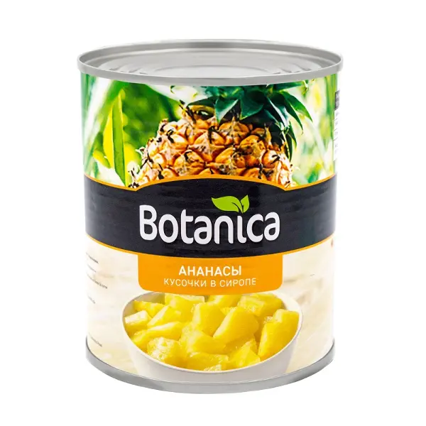 Ананасы консервированные кусочки в сиропе Botanica 850мл/850гр/490гр, 12шт/кор, Таиланд
