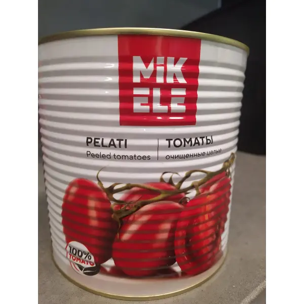 Томаты целые очищенные в т/с 2500/1650 гр ж/б Mikele*6