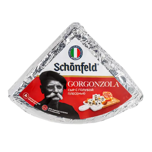 Сыр мягкий с голубой плесенью Gorgonzola 55% Schonfeld ~750гр, ~3кг/кор