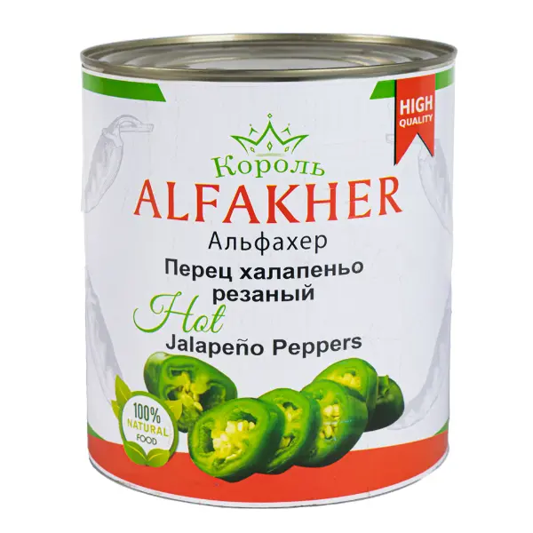 Перец халапеньо резаный ALFAKHER 3100мл/3000гр/1560гр ж/б, 6шт/кор